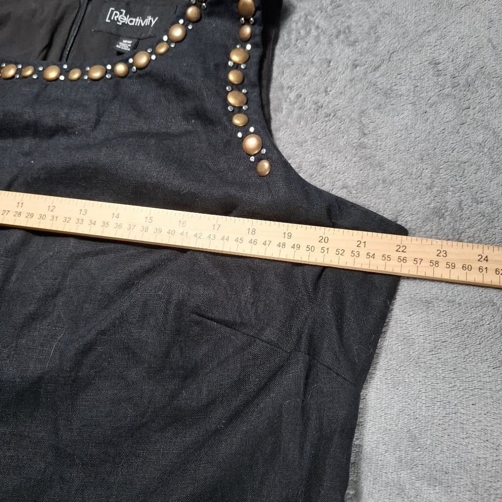 Relativity size 16W Black Sleeveless Linen Dress Embellished Studded Linen - Picture 7 of 9